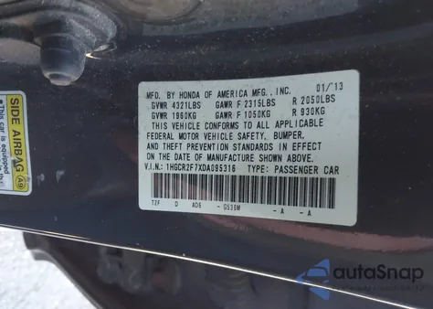 2013 Honda Accord Ex из США, поврежденный, VIN 1HGCR2F7XDA095316